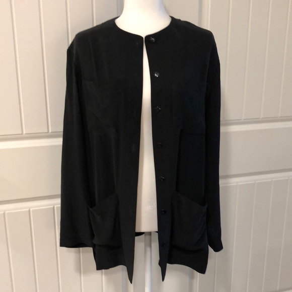 VTG Liz Claiborne Collection 100% Silk Washable Black Tunic Top With Pockets - Picture 3 of 10